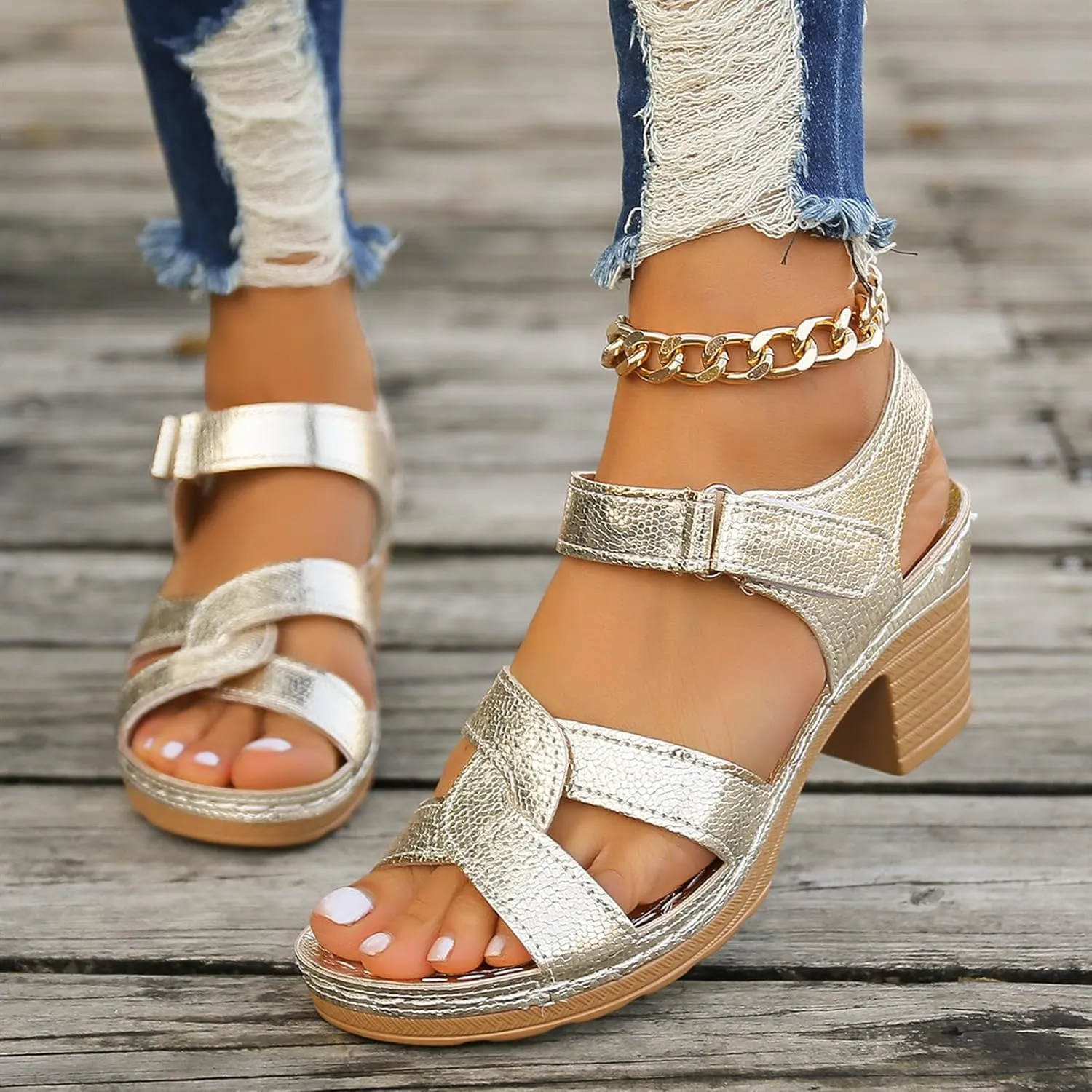 Women Open Toe Platform Heeled Sandals Chunky Block High Heels Buckle Ankle Strap Summer Sandals Fashion Dress Roman Shoes