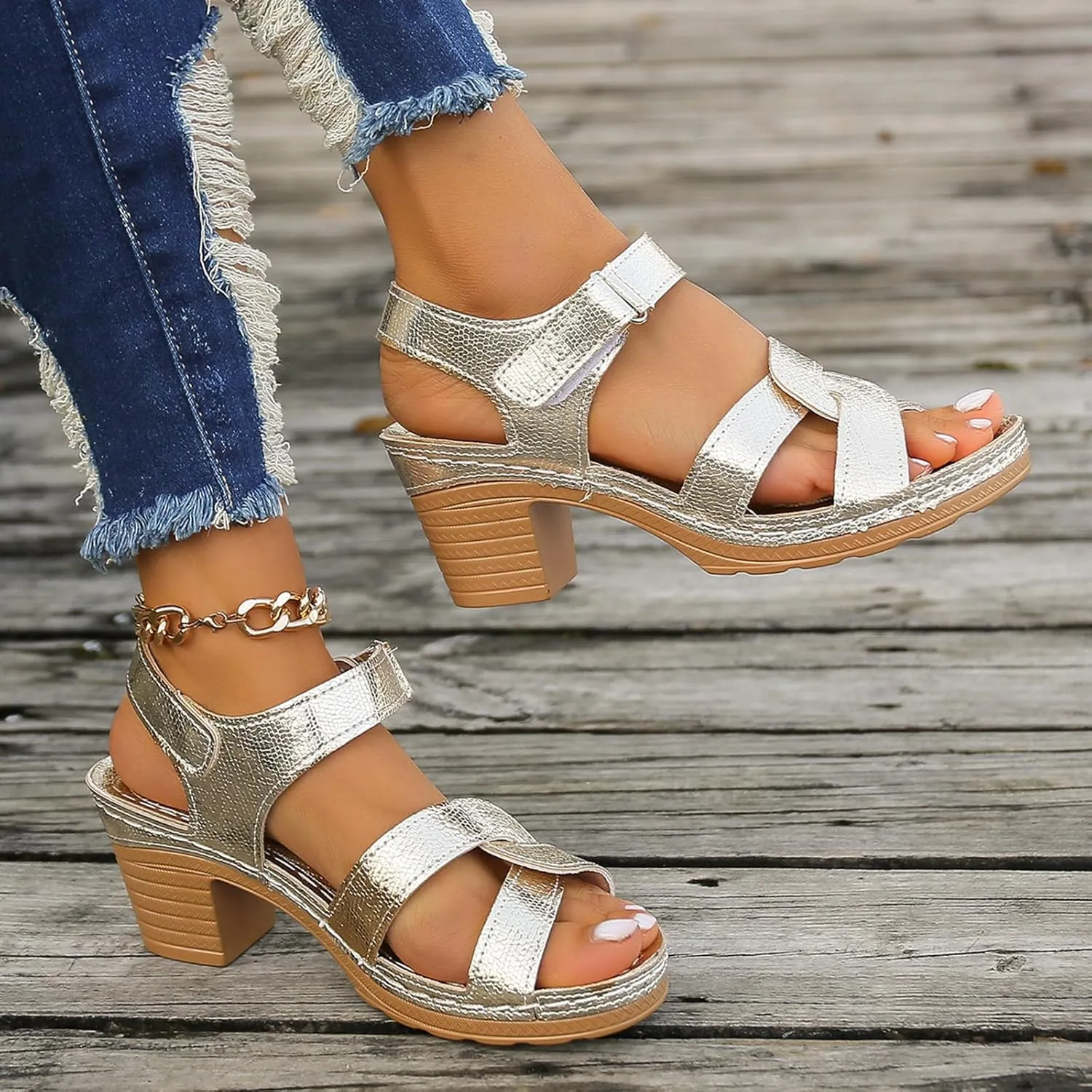 Women Open Toe Platform Heeled Sandals Chunky Block High Heels Buckle Ankle Strap Summer Sandals Fashion Dress Roman Shoes