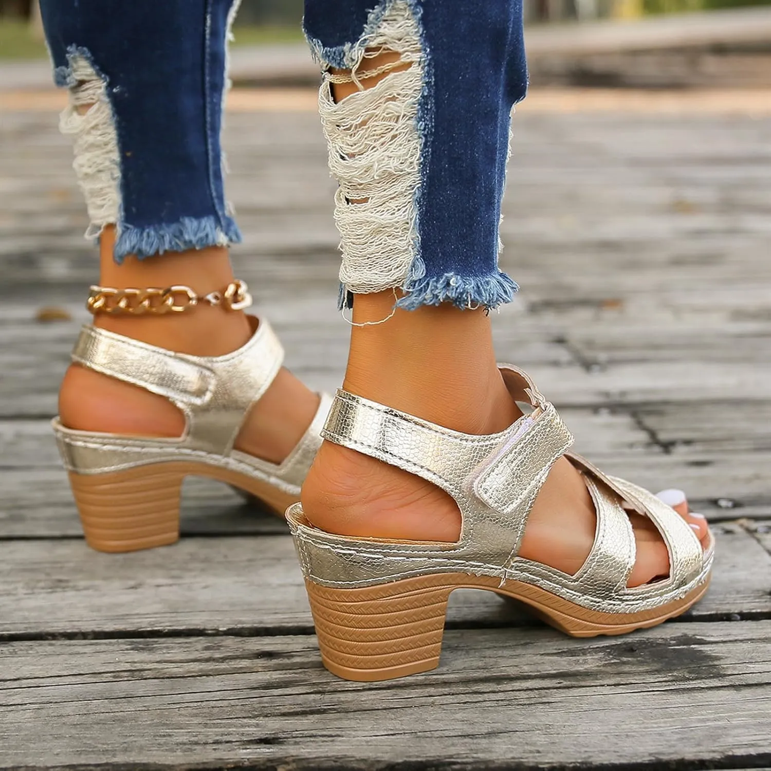 Women Open Toe Platform Heeled Sandals Chunky Block High Heels Buckle Ankle Strap Summer Sandals Fashion Dress Roman Shoes