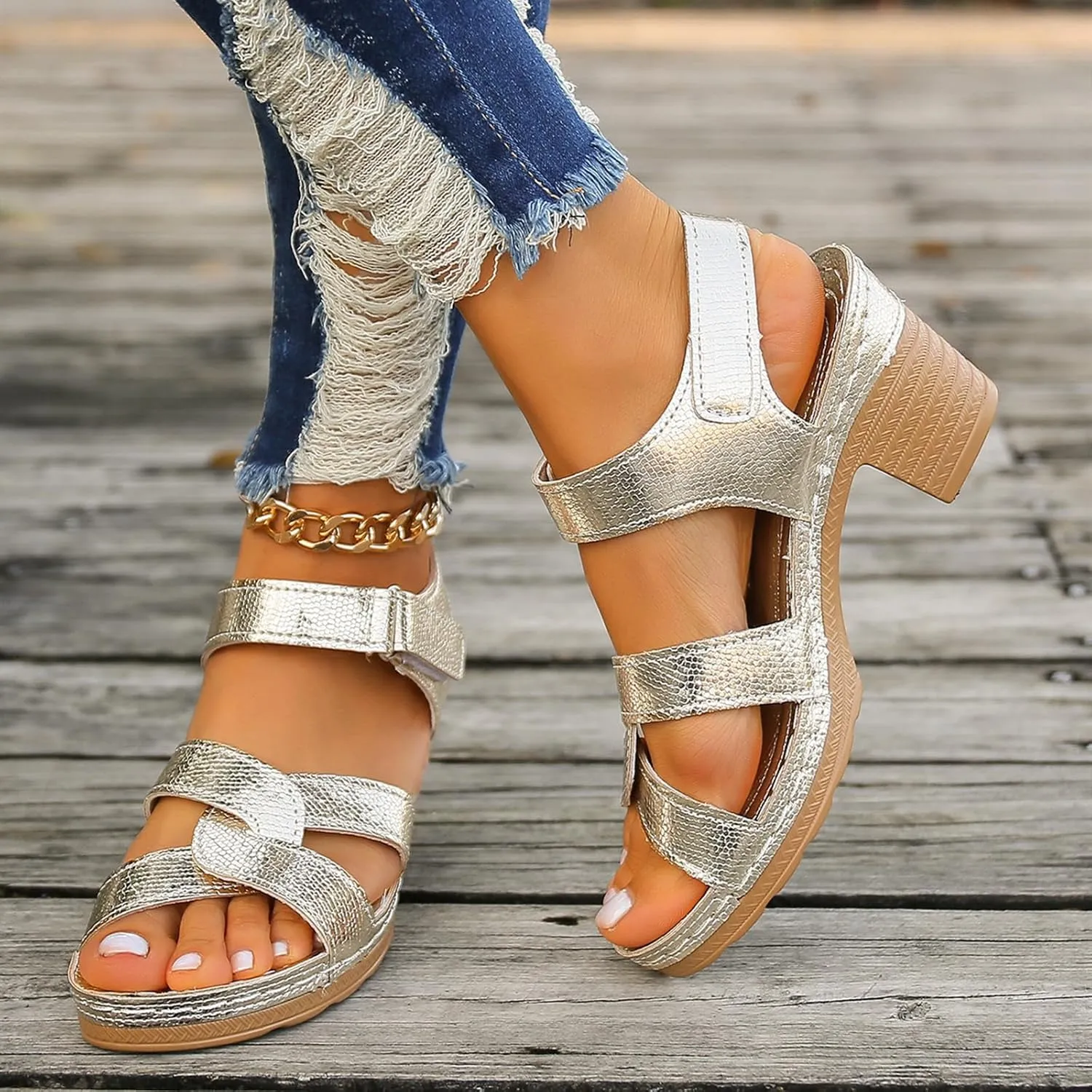 Women Open Toe Platform Heeled Sandals Chunky Block High Heels Buckle Ankle Strap Summer Sandals Fashion Dress Roman Shoes