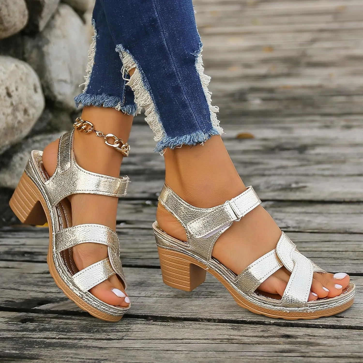 Women Open Toe Platform Heeled Sandals Chunky Block High Heels Buckle Ankle Strap Summer Sandals Fashion Dress Roman Shoes