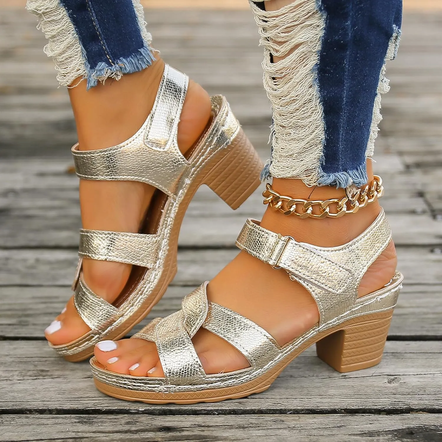 Women Open Toe Platform Heeled Sandals Chunky Block High Heels Buckle Ankle Strap Summer Sandals Fashion Dress Roman Shoes