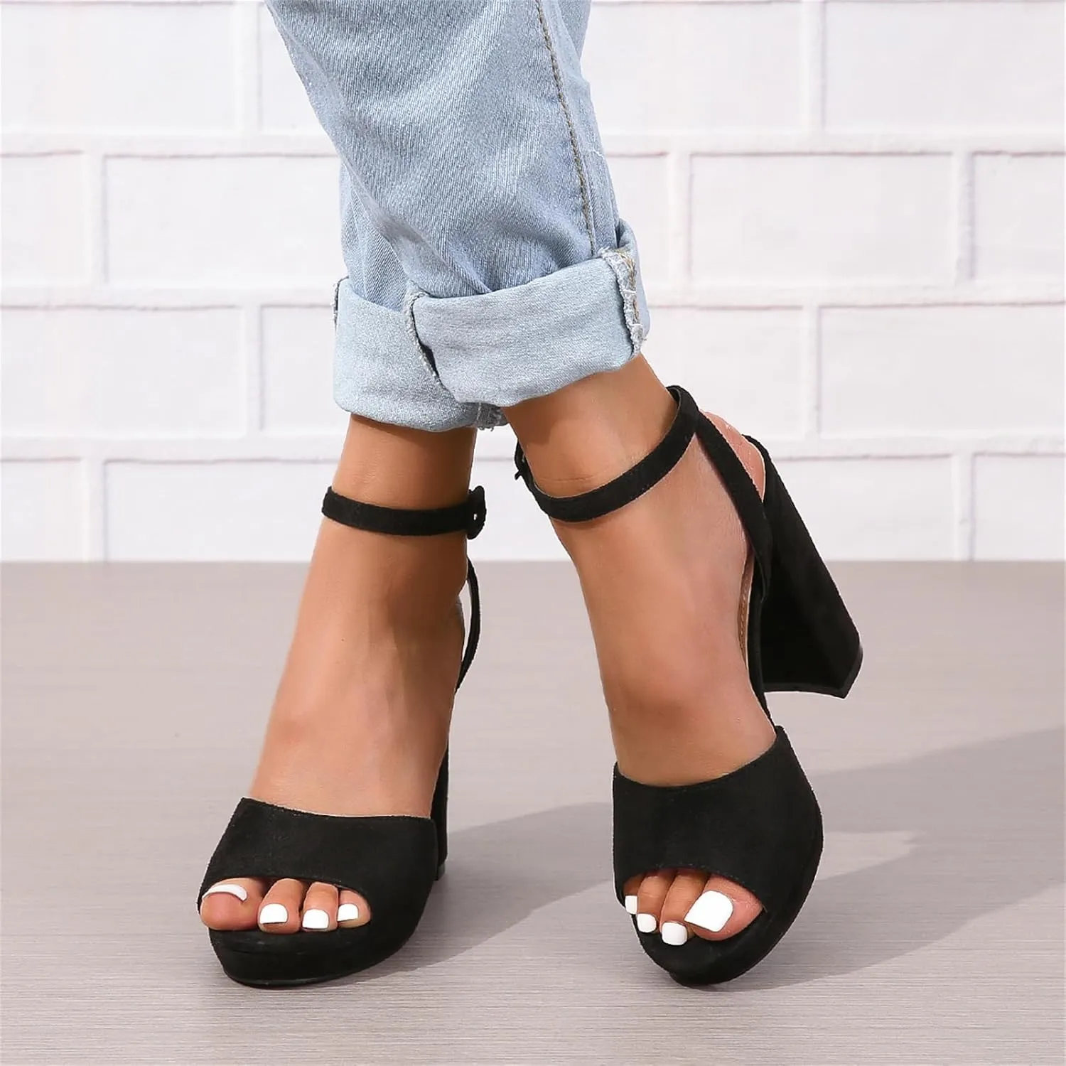 Women Platform Heeled Sandals Open Toe Chunky Block High Heels Buckle Ankle Strap Summer Sandals Party Wedding Work Dress Shoes