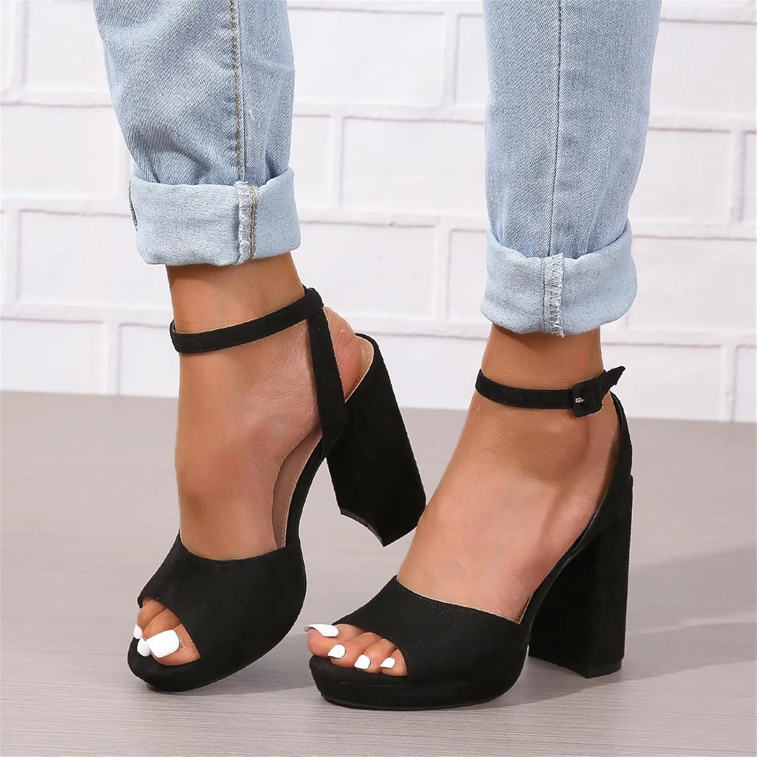 Women Platform Heeled Sandals Open Toe Chunky Block High Heels Buckle Ankle Strap Summer Sandals Party Wedding Work Dress Shoes