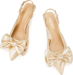 Women's Bow Slingback Pumps Women Dressy Comfortable Kitten Heels with Genuine Leather Insole Womens Closed Heeled Sandal for Dress Party Comfortable Footwear
