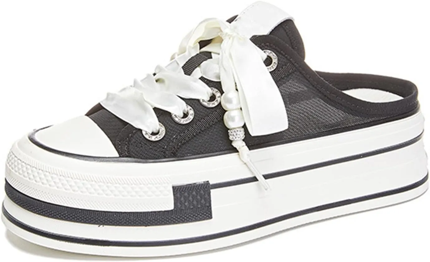 Women's Canvas Sandals Comfort Thick-soled Slides Summer Fashion Indoor/Outdoor Sneakers Casual Platform Dressy Half Wrap Slippers For Women