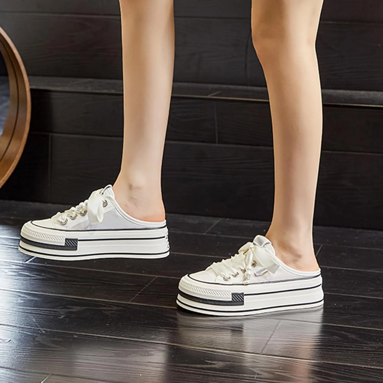 Women's Canvas Sandals Comfort Thick-soled Slides Summer Fashion Indoor/Outdoor Sneakers Casual Platform Dressy Half Wrap Slippers For Women
