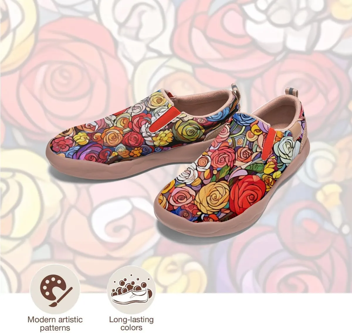 Women's Casual Loafers Floral Art Slip On Sneakers Travel Shoes