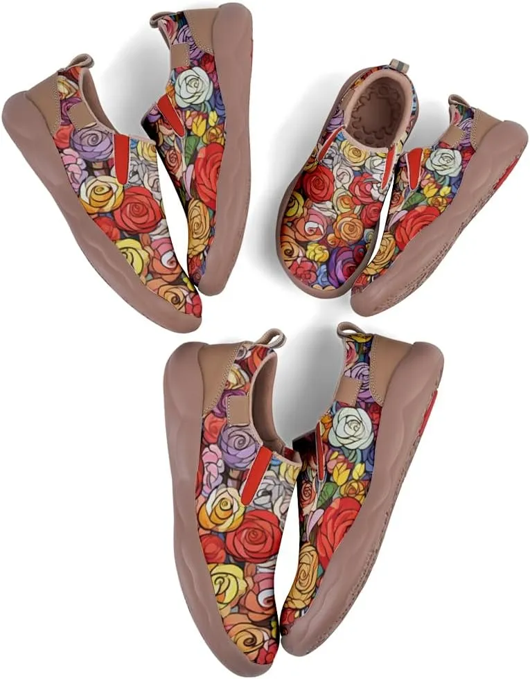 Women's Casual Loafers Floral Art Slip On Sneakers Travel Shoes