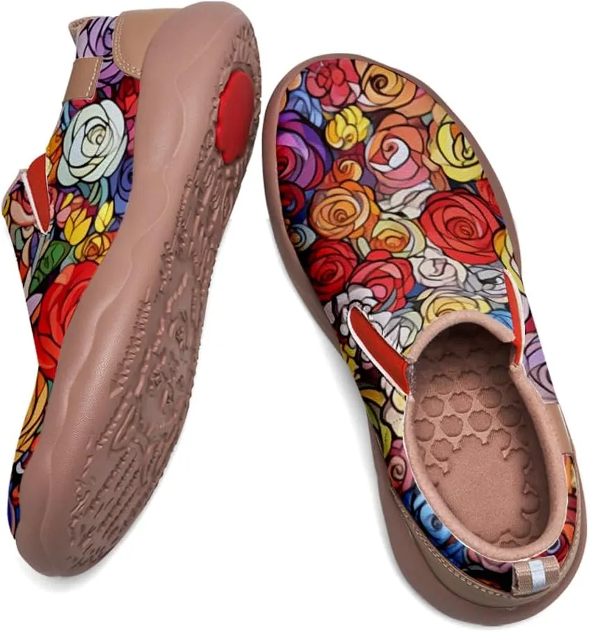 Women's Casual Loafers Floral Art Slip On Sneakers Travel Shoes