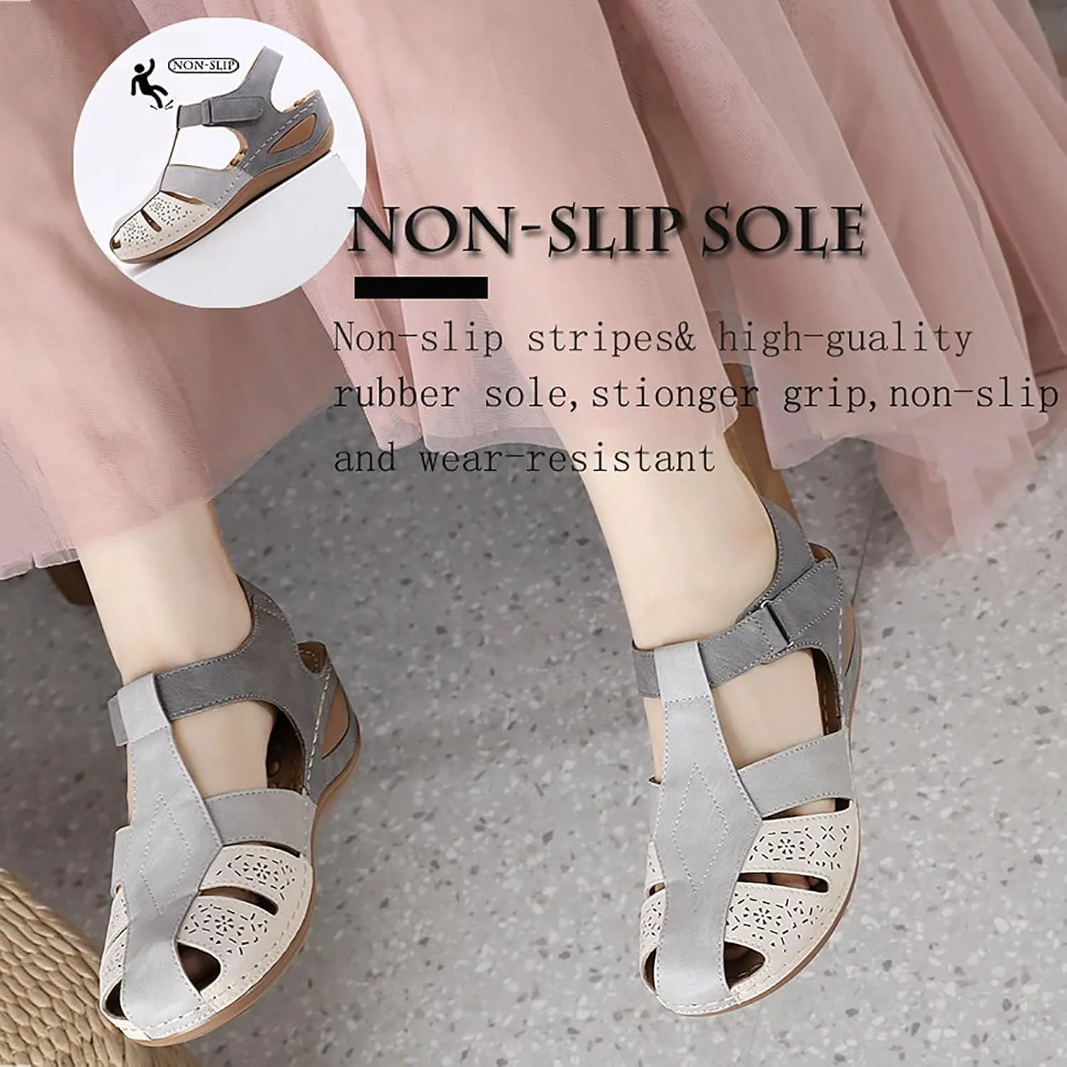Women's Causal Closed Toe Wedges Sandals Summer Comfortable Ankle Strap Beach Dressy Sandal Water Slides Women