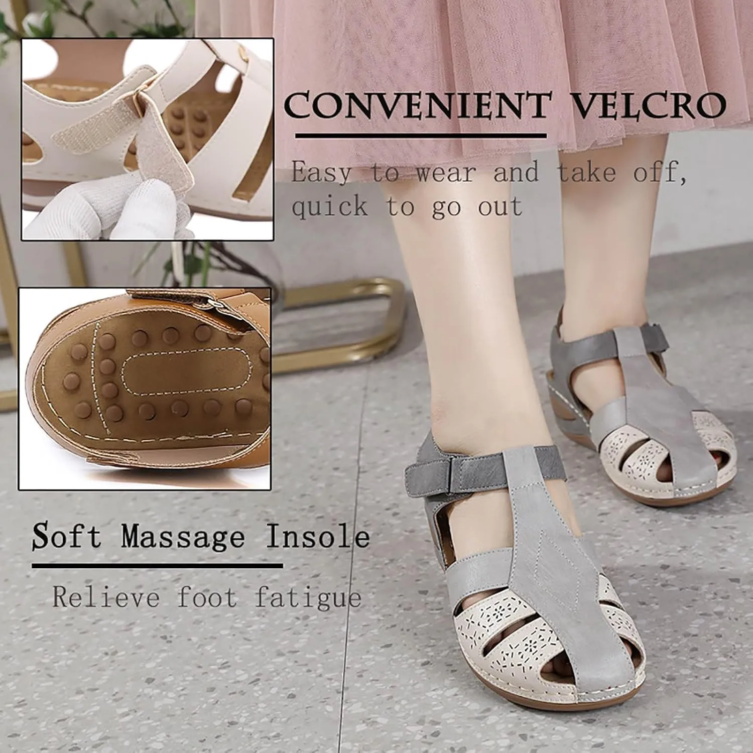 Women's Causal Closed Toe Wedges Sandals Summer Comfortable Ankle Strap Beach Dressy Sandal Water Slides Women
