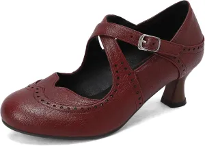 Women's Criss Cross Vintage Wingtip Oxfords Ankle Strap Cut Out Low Heel Brogue for Women