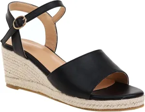 Women's Dress Platform Canvas Sandals Comfortable Open Toed Ankle Strap Low Slope Sandals
