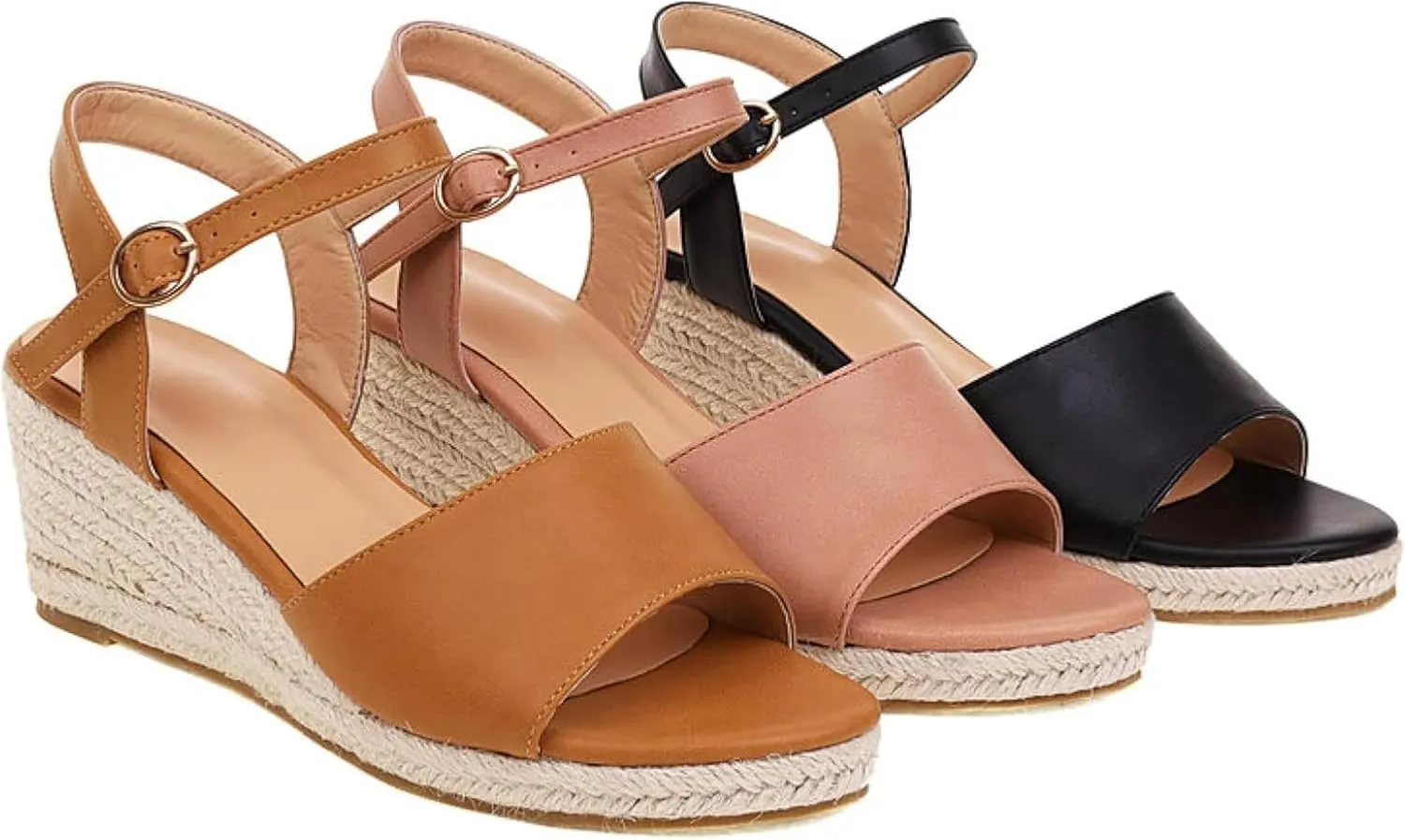 Women's Dress Platform Canvas Sandals Comfortable Open Toed Ankle Strap Low Slope Sandals