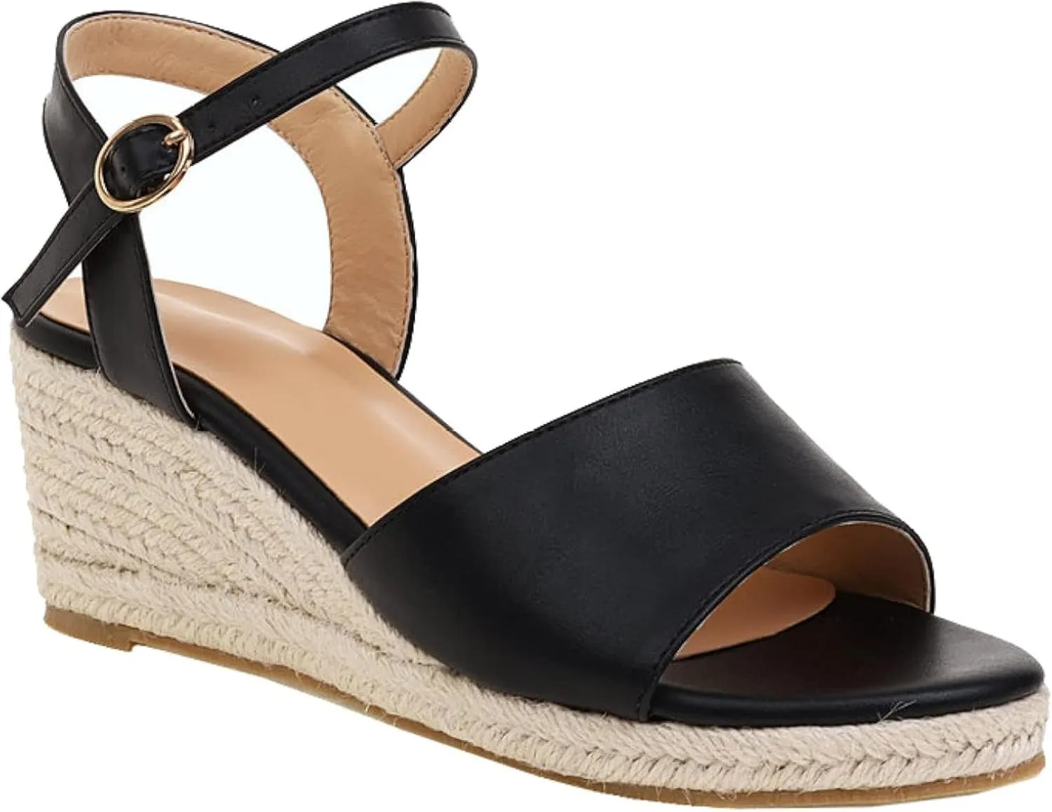 Women's Dress Platform Canvas Sandals Comfortable Open Toed Ankle Strap Low Slope Sandals