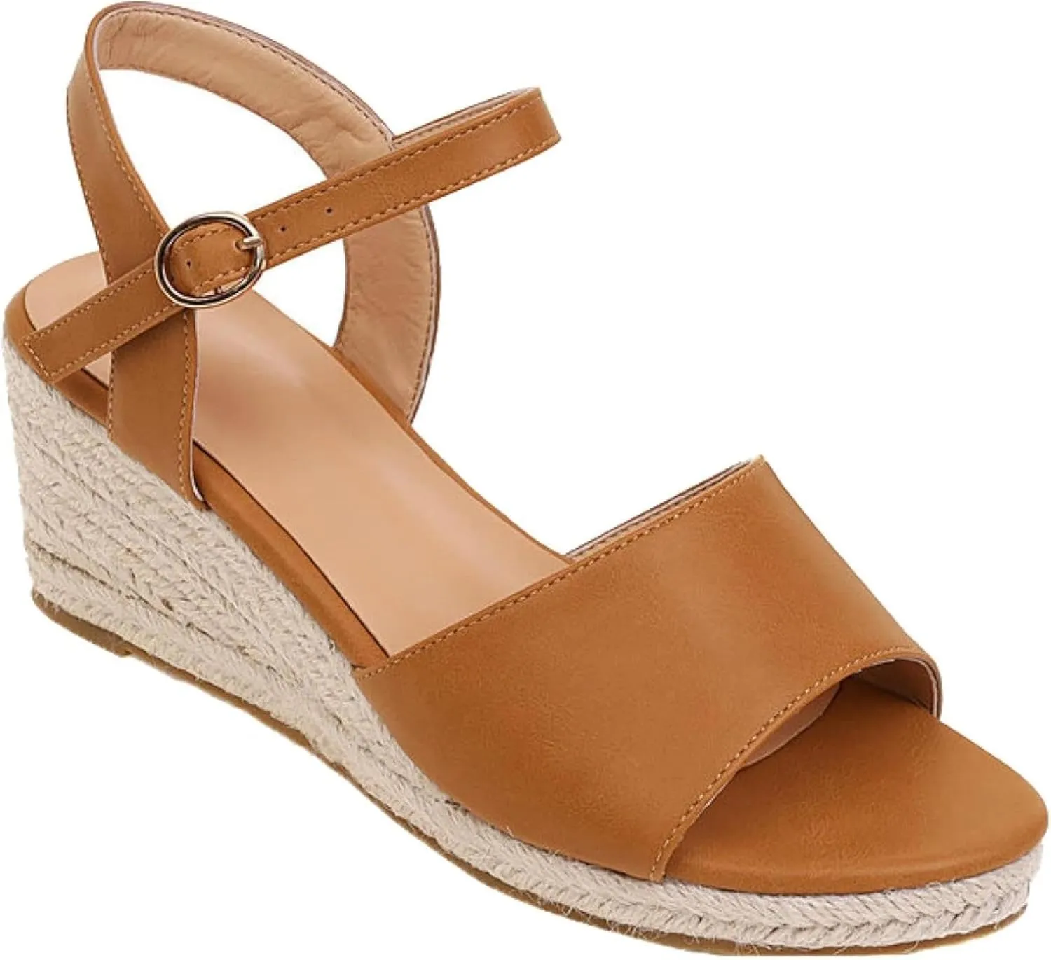 Women's Dress Platform Canvas Sandals Comfortable Open Toed Ankle Strap Low Slope Sandals