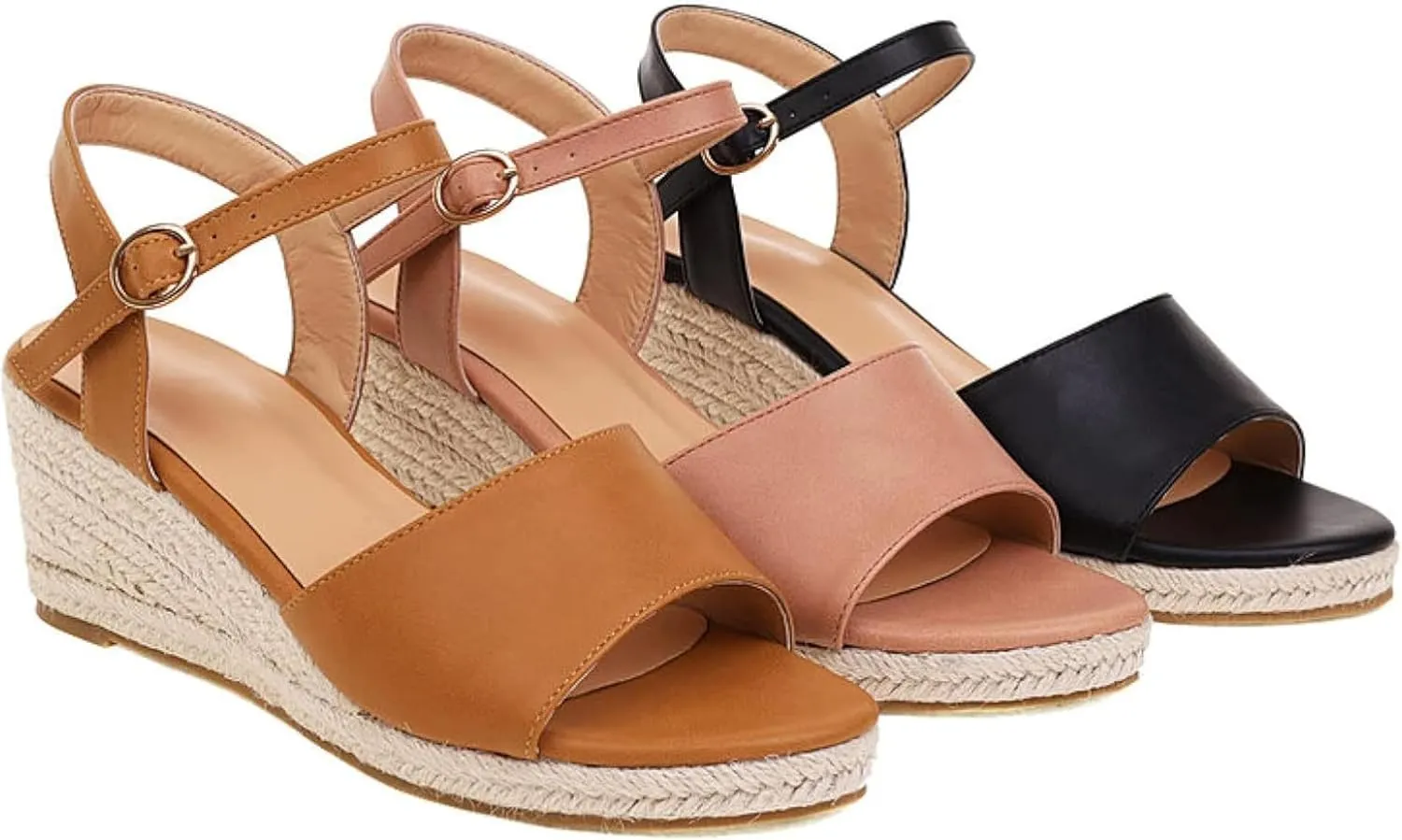 Women's Dress Platform Canvas Sandals Comfortable Open Toed Ankle Strap Low Slope Sandals