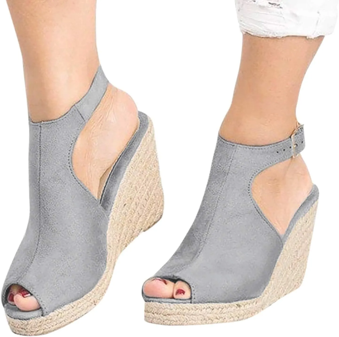 Women's Espadrille Wedge Sandals Open Toe Ankle Strap Buckle Platform Sandals High Heels Sandals Summer Dress Shoes