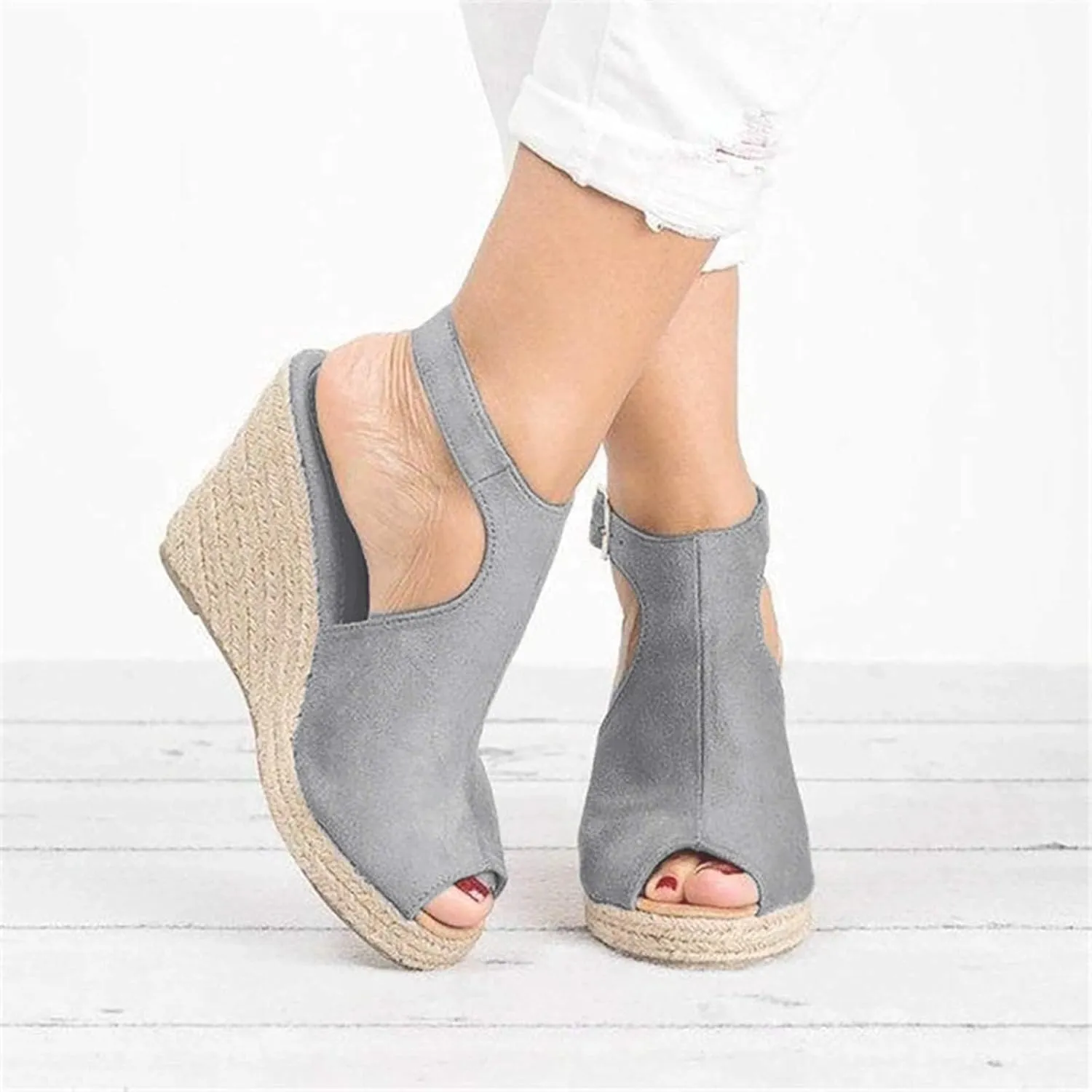 Women's Espadrille Wedge Sandals Open Toe Ankle Strap Buckle Platform Sandals High Heels Sandals Summer Dress Shoes
