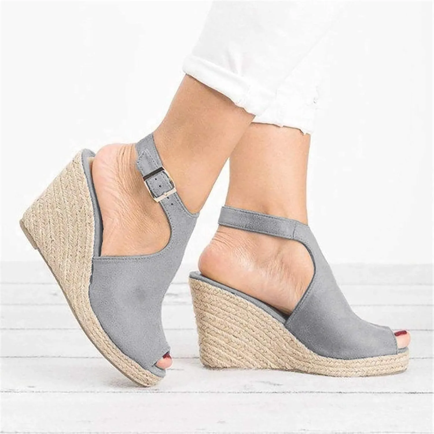 Women's Espadrille Wedge Sandals Open Toe Ankle Strap Buckle Platform Sandals High Heels Sandals Summer Dress Shoes