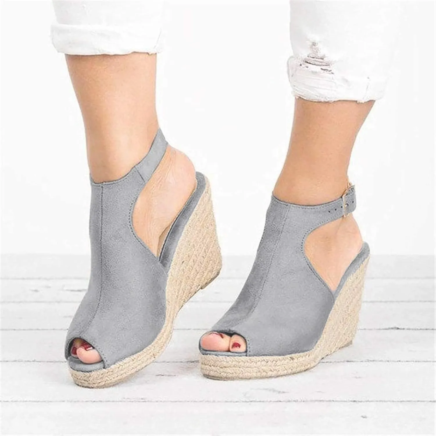 Women's Espadrille Wedge Sandals Open Toe Ankle Strap Buckle Platform Sandals High Heels Sandals Summer Dress Shoes