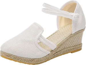 Women's Espadrilles Closed Toe Wedges Sandals for Women Dressy Summer Casual Ankle Strap Comfortable Low Heel Canvas Sandals for Outdoor Summer Beach