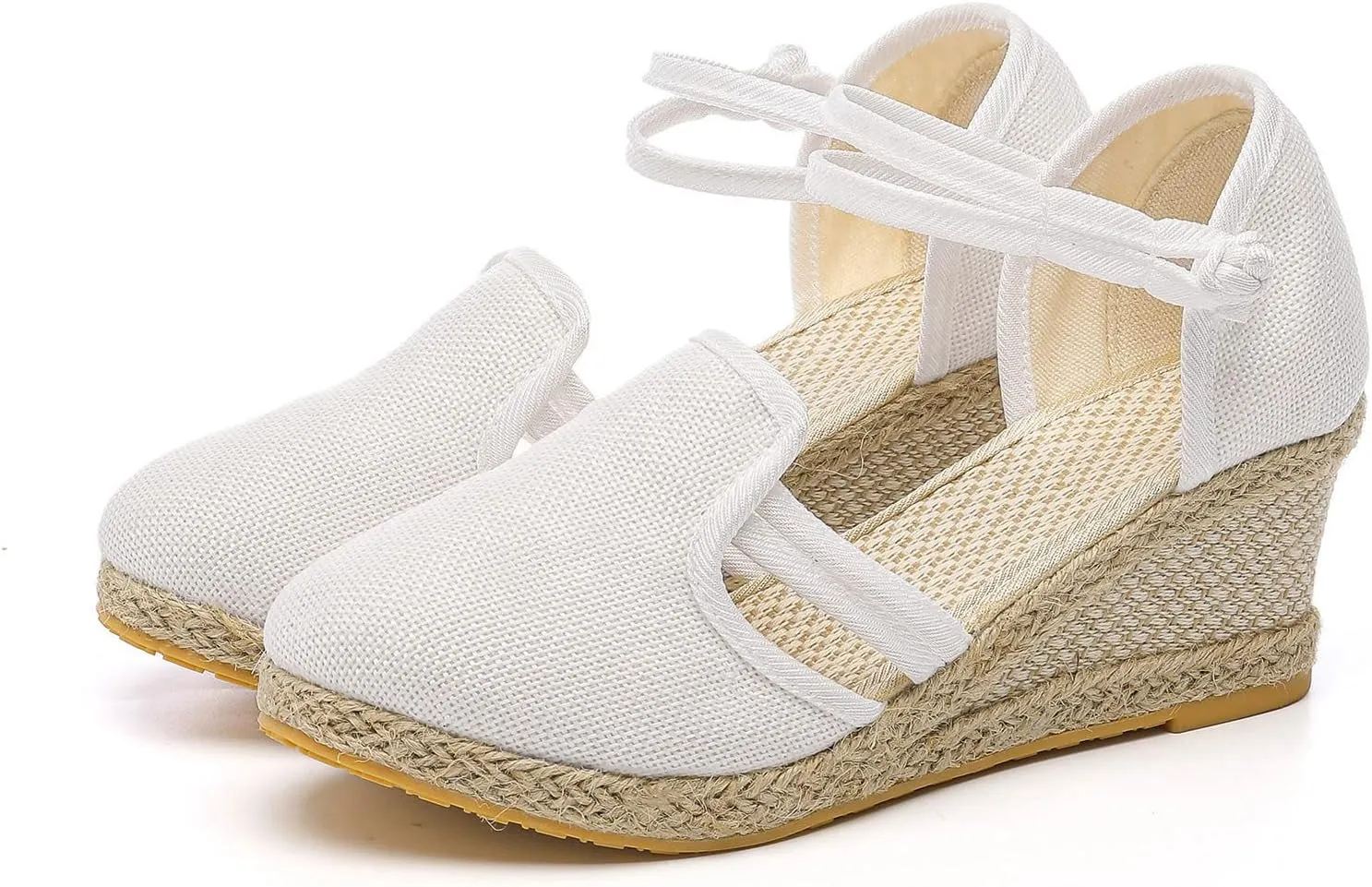 Women's Espadrilles Closed Toe Wedges Sandals for Women Dressy Summer Casual Ankle Strap Comfortable Low Heel Canvas Sandals for Outdoor Summer Beach