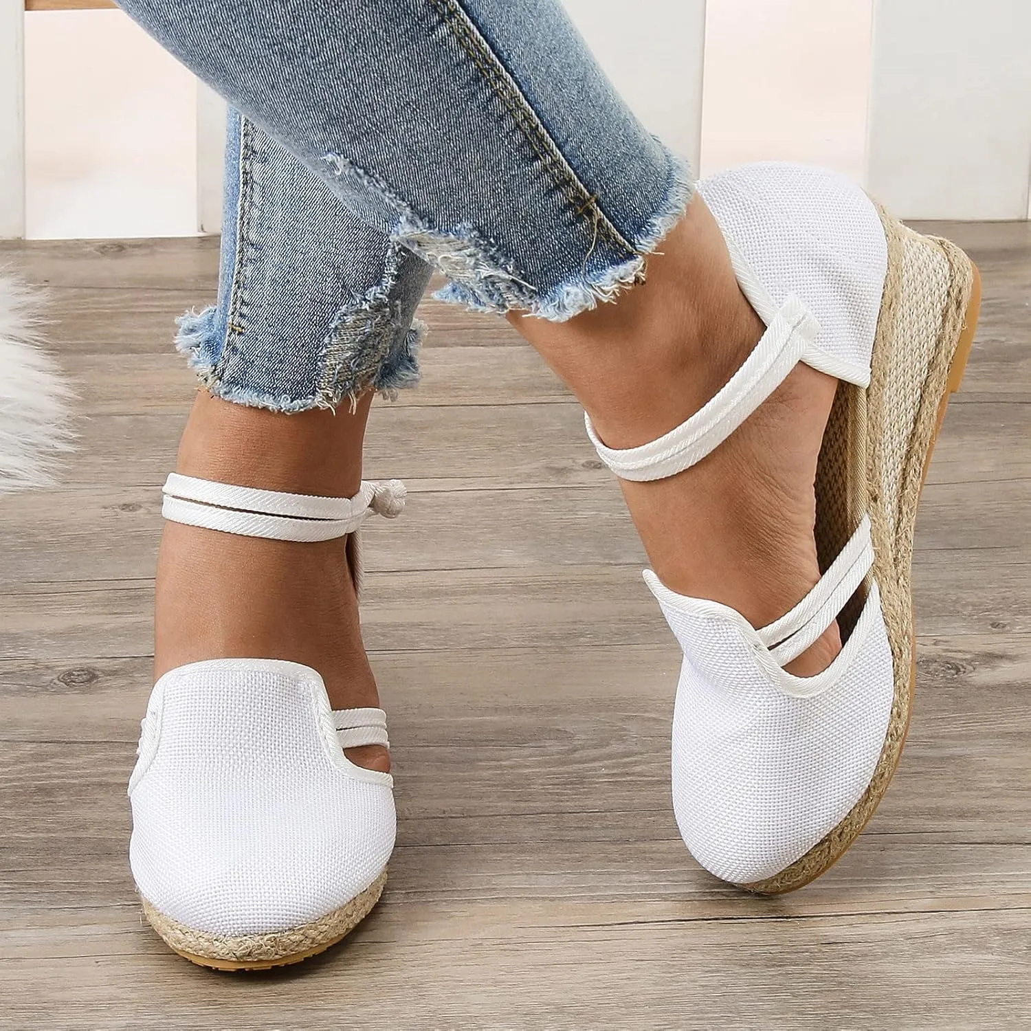 Women's Espadrilles Closed Toe Wedges Sandals for Women Dressy Summer Casual Ankle Strap Comfortable Low Heel Canvas Sandals for Outdoor Summer Beach