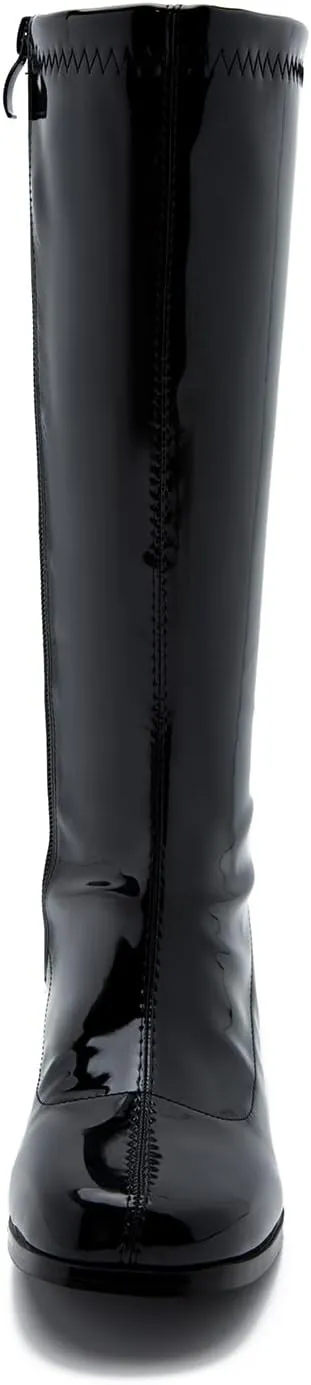 Women's Go-Go Boot Mid Calf Boots PU Leather Ladies Party Dance Shoes with Zipper Costume Boots