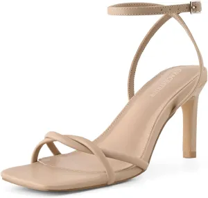 Womens Heeled Sandals Strappy Stilettos Square Open Toe Heels Ankle Strap Comfort Dress Wedding Party Shoes