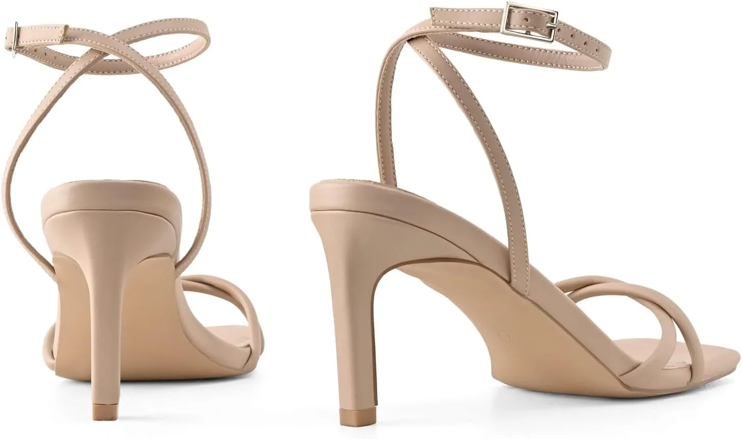 Womens Heeled Sandals Strappy Stilettos Square Open Toe Heels Ankle Strap Comfort Dress Wedding Party Shoes