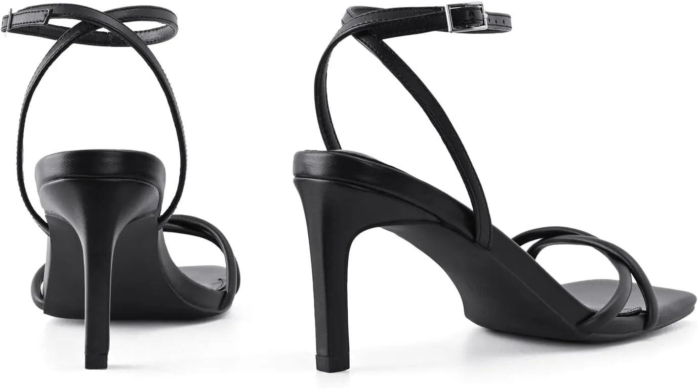 Womens Heeled Sandals Strappy Stilettos Square Open Toe Heels Ankle Strap Comfort Dress Wedding Party Shoes