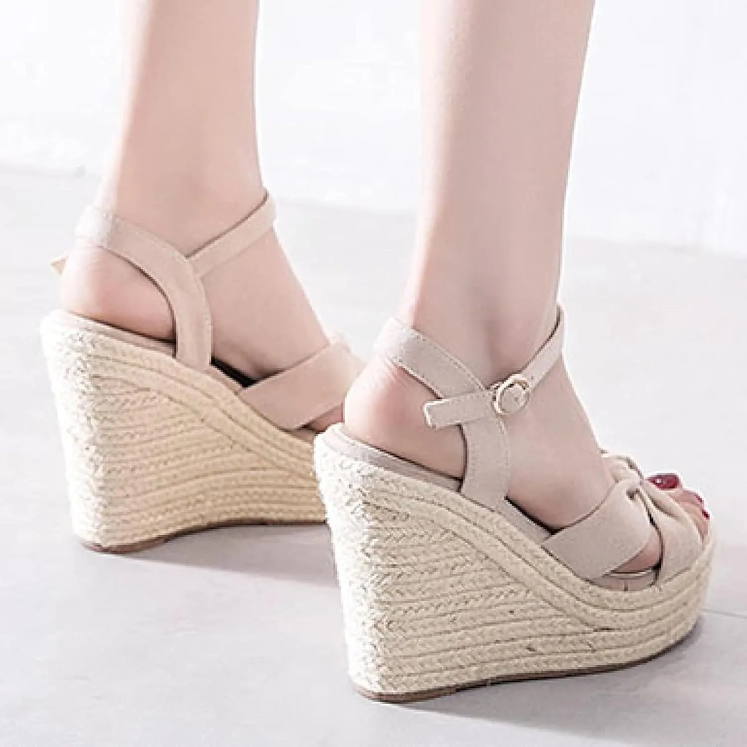 Women's High-heeled Wedge Sandals Cute Butterfly Dew Toe Summer Platform Dating Shoes Ankle Strap Party
