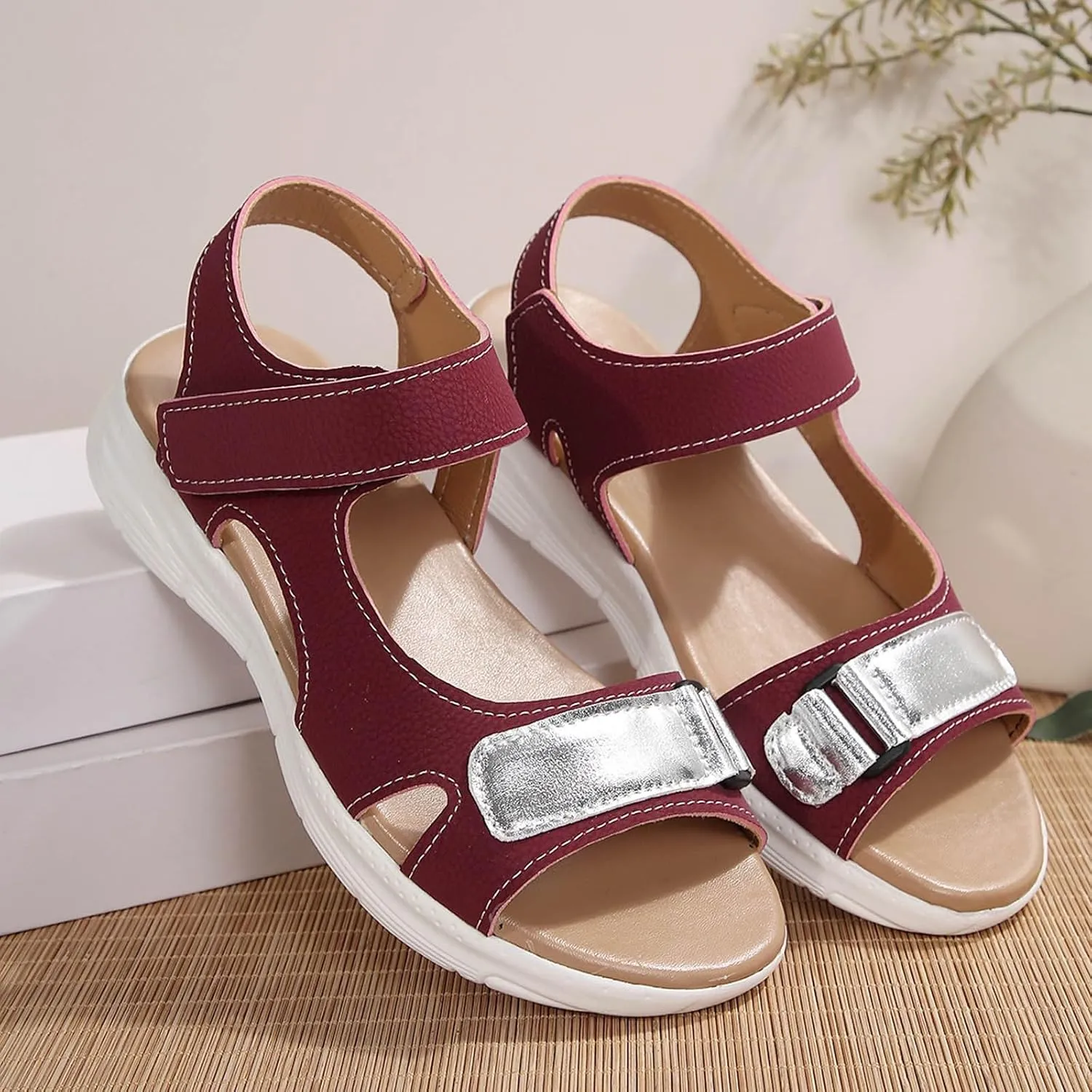 Women's Hiking Sandal Orthopedic Sandals Fashion Comfortable Non Slip Outdoor Wedge Walking Air Cushion Sport Slingback Elastic Band Casual Platform Shoes Arch Support Orthotic Comfy Open Toe