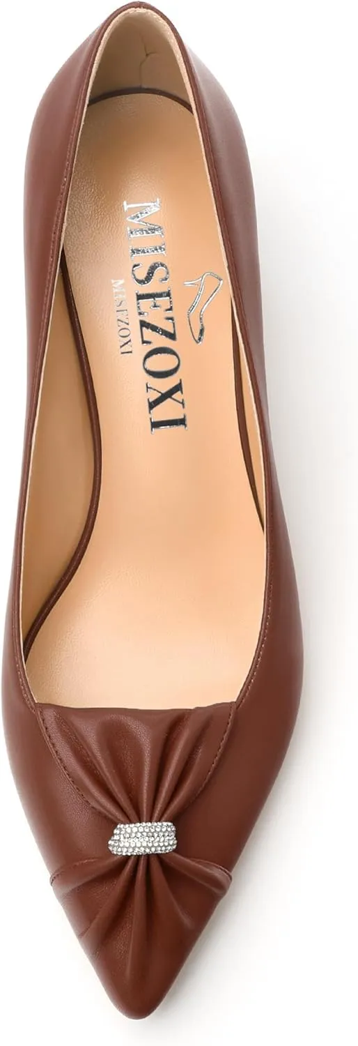 Womens Kitten Heel Pumps, Pointed Toe Dress Pumps for Women, Daily Pumps Shoes with Bow Tie