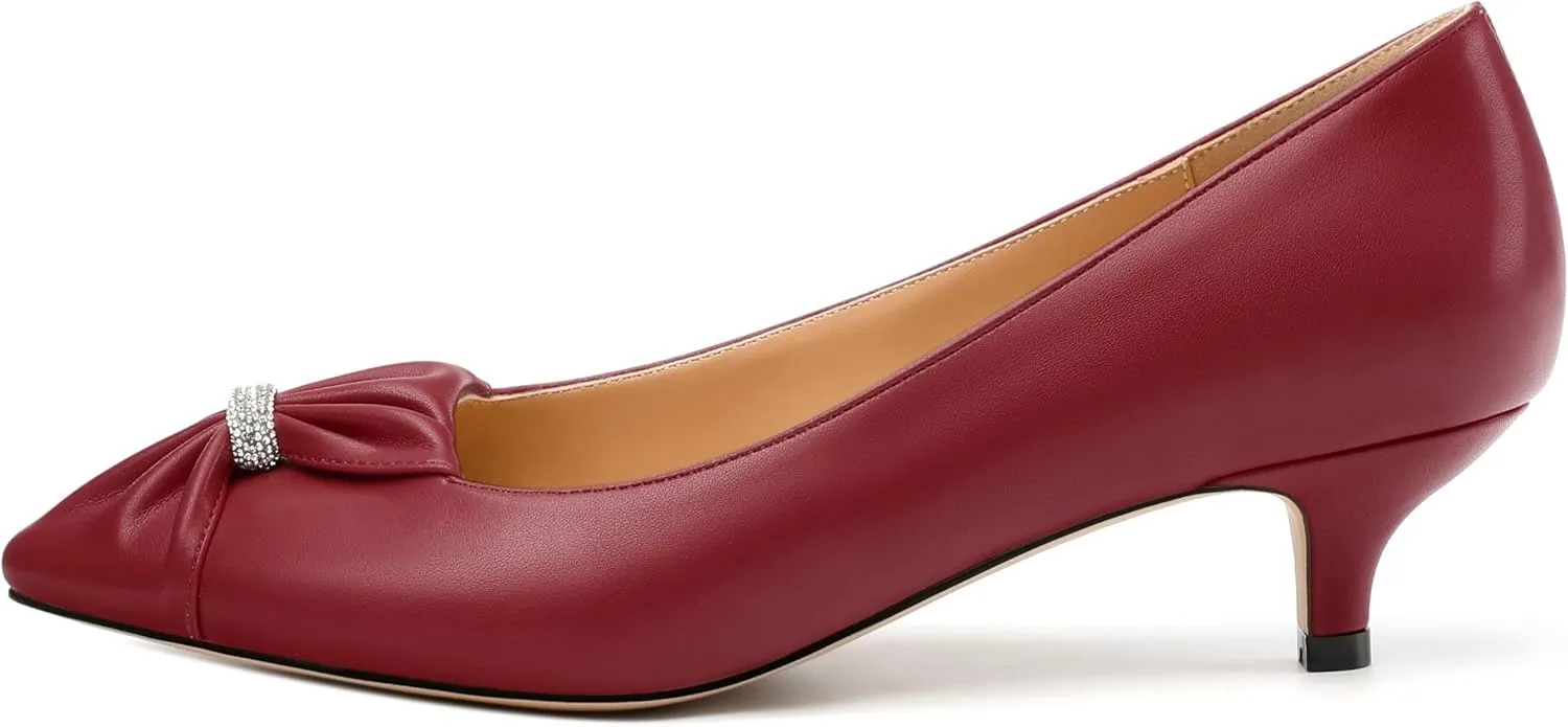 Womens Kitten Heel Pumps, Pointed Toe Dress Pumps for Women, Daily Pumps Shoes with Bow Tie