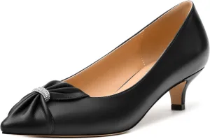 Womens Kitten Heel Pumps, Pointed Toe Dress Pumps for Women, Daily Pumps Shoes with Bow Tie