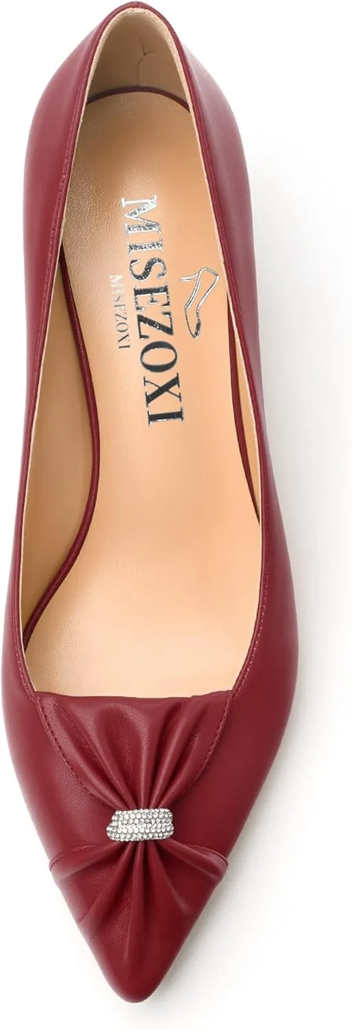 Womens Kitten Heel Pumps, Pointed Toe Dress Pumps for Women, Daily Pumps Shoes with Bow Tie