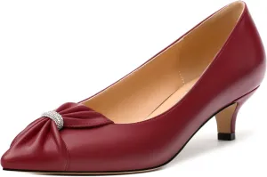 Womens Kitten Heel Pumps, Pointed Toe Dress Pumps for Women, Daily Pumps Shoes with Bow Tie