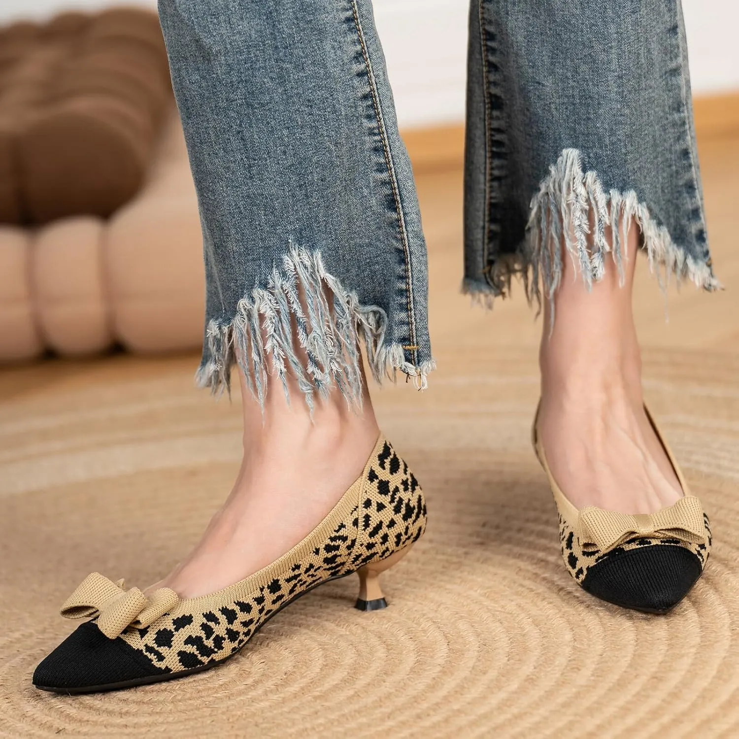 Womens Kitten Heels Pumps Shoes Comfortable Knit Closed Toe Heels for Women Work Office Casual Wedding Dressy