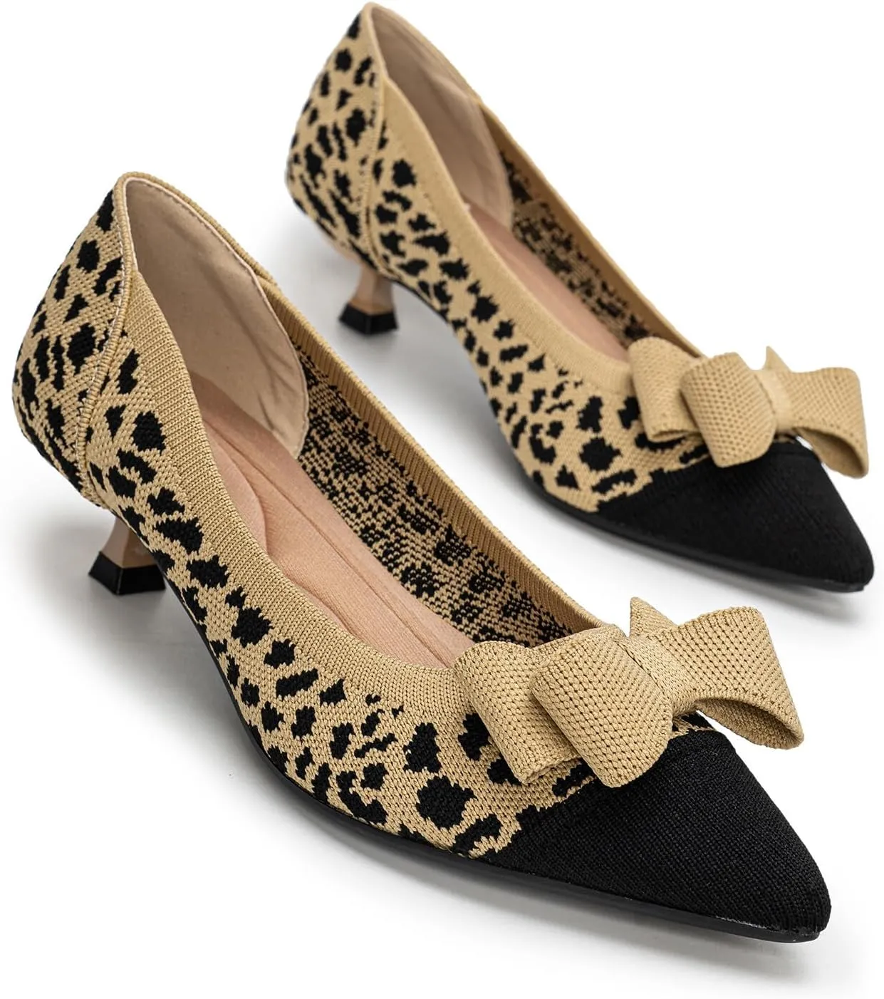 Womens Kitten Heels Pumps Shoes Comfortable Knit Closed Toe Heels for Women Work Office Casual Wedding Dressy