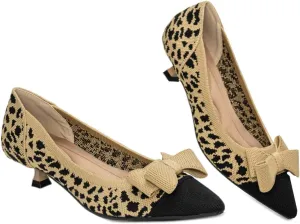 Womens Kitten Heels Pumps Shoes Comfortable Knit Closed Toe Heels for Women Work Office Casual Wedding Dressy