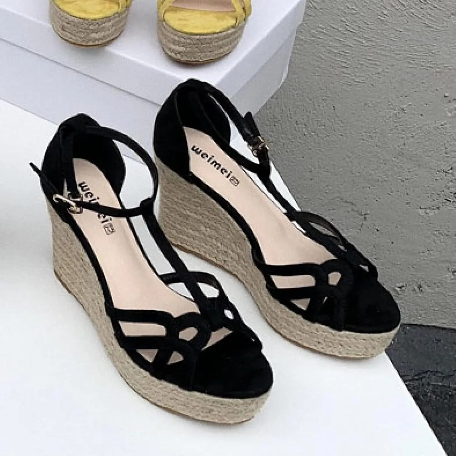 Women's Lace up Open Toe High-heeled Thick Soled Dress Shoes Ankle T-shaped Wedge Sandals Suitable for Parties