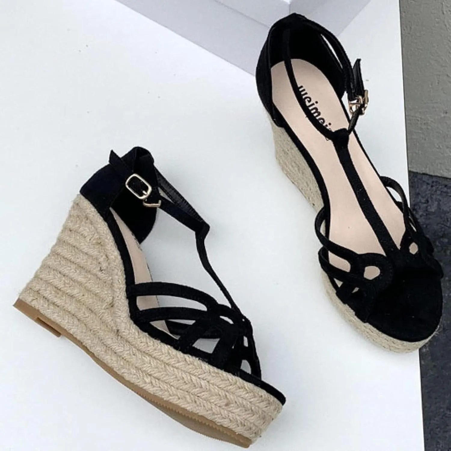 Women's Lace up Open Toe High-heeled Thick Soled Dress Shoes Ankle T-shaped Wedge Sandals Suitable for Parties