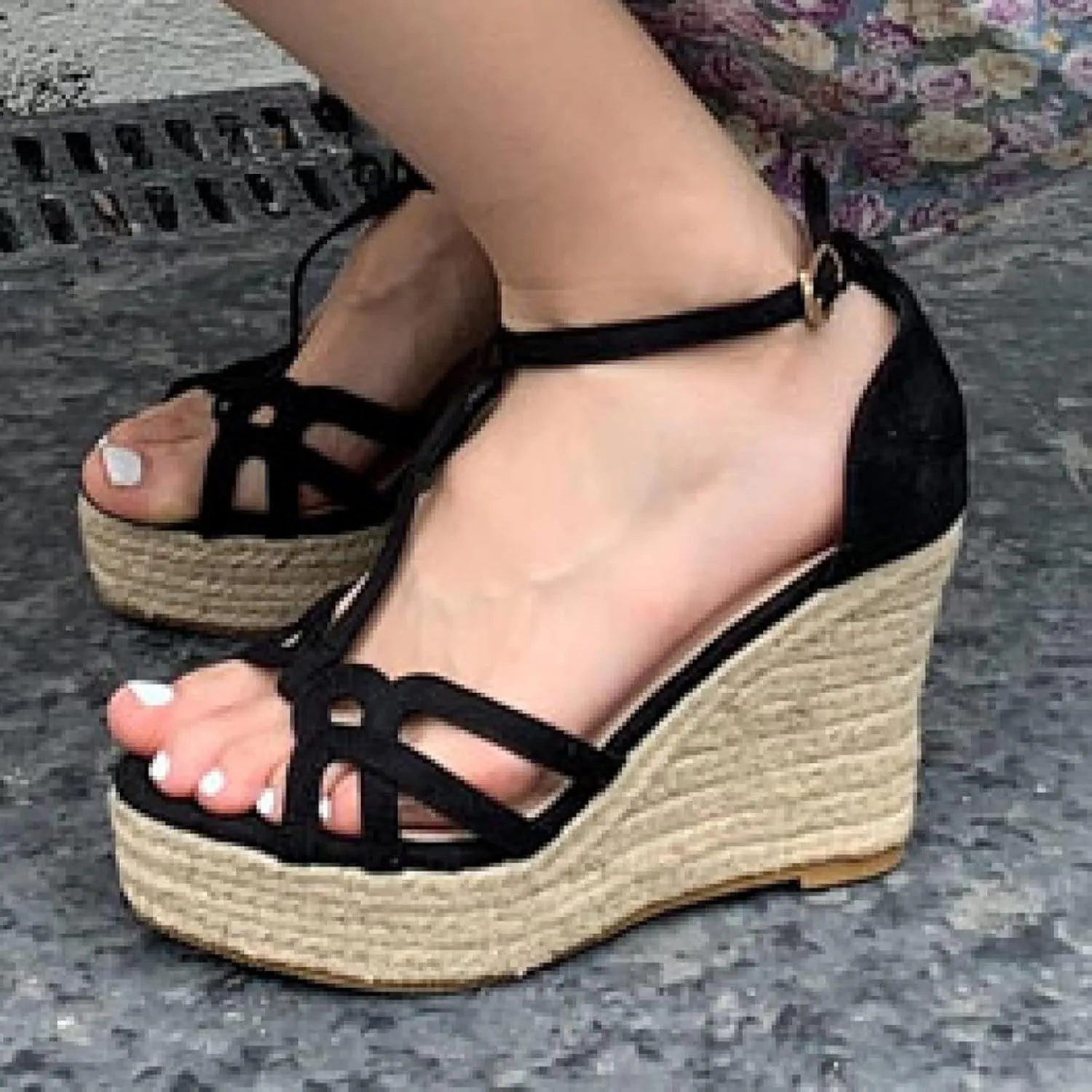 Women's Lace up Open Toe High-heeled Thick Soled Dress Shoes Ankle T-shaped Wedge Sandals Suitable for Parties