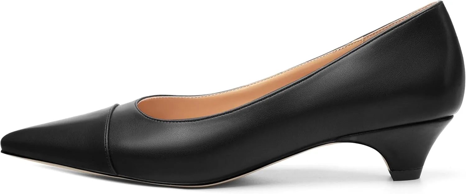 Women's Low Heel Pumps Closed Pointed Toe Kitten Heels Slip on Pumps 1.4 Inch Casual Dress Heels for Women
