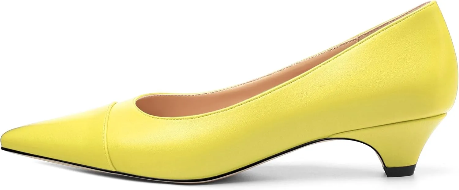 Women's Low Heel Pumps Closed Pointed Toe Kitten Heels Slip on Pumps 1.4 Inch Casual Dress Heels for Women