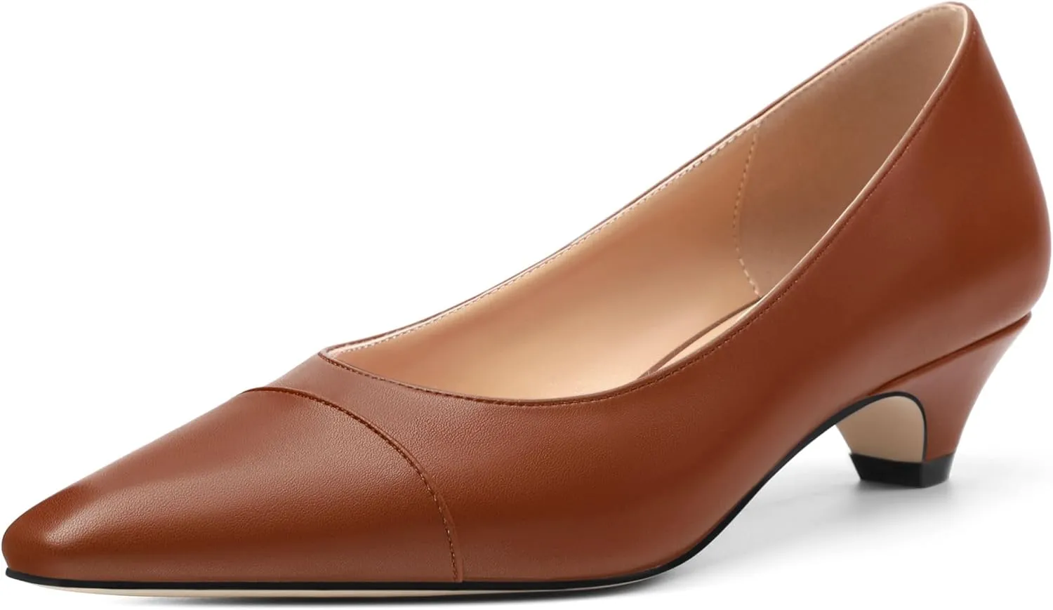 Women's Low Heel Pumps Closed Pointed Toe Kitten Heels Slip on Pumps 1.4 Inch Casual Dress Heels for Women