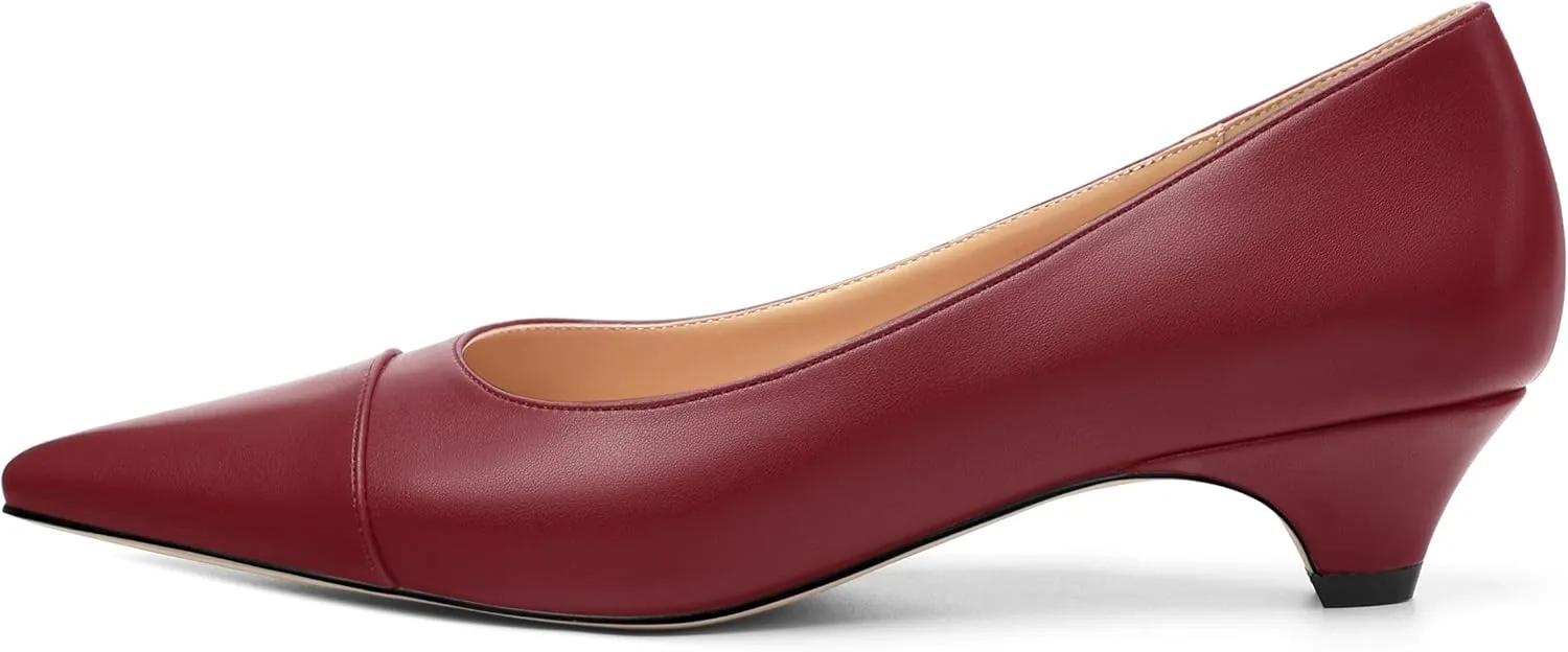Women's Low Heel Pumps Closed Pointed Toe Kitten Heels Slip on Pumps 1.4 Inch Casual Dress Heels for Women